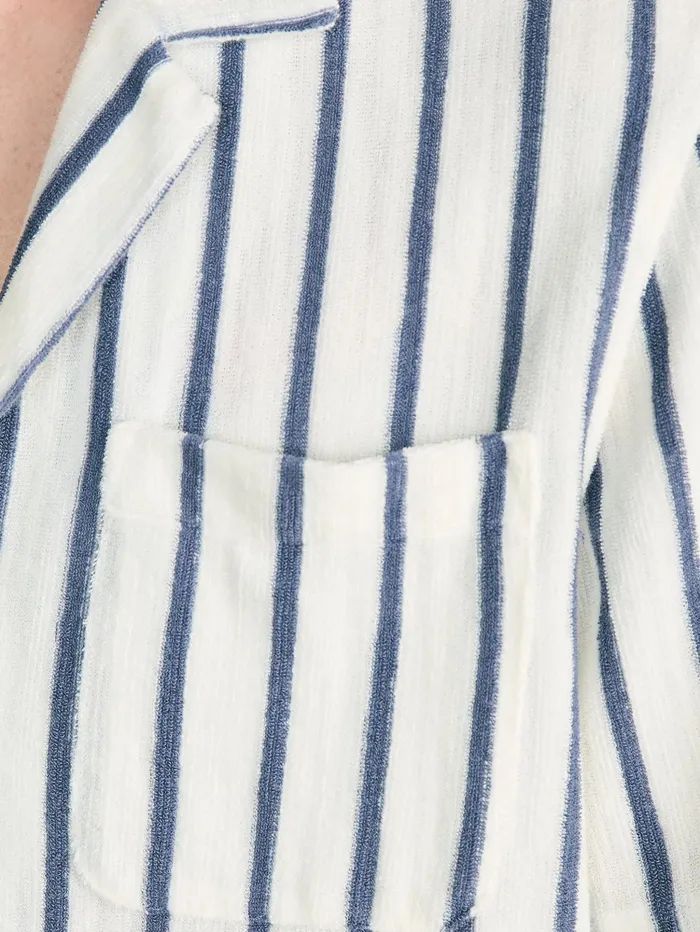 Men Shirts Faherty ShortSleeve Cabana Towel Terry Shirt Ivory Storm Stripe