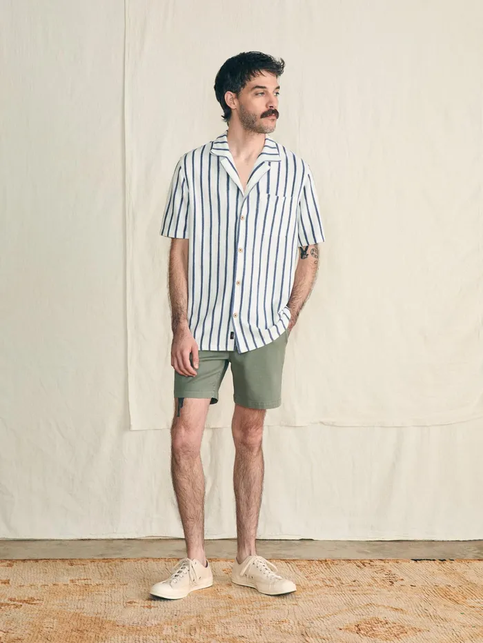Men Shirts Faherty ShortSleeve Cabana Towel Terry Shirt Ivory Storm Stripe