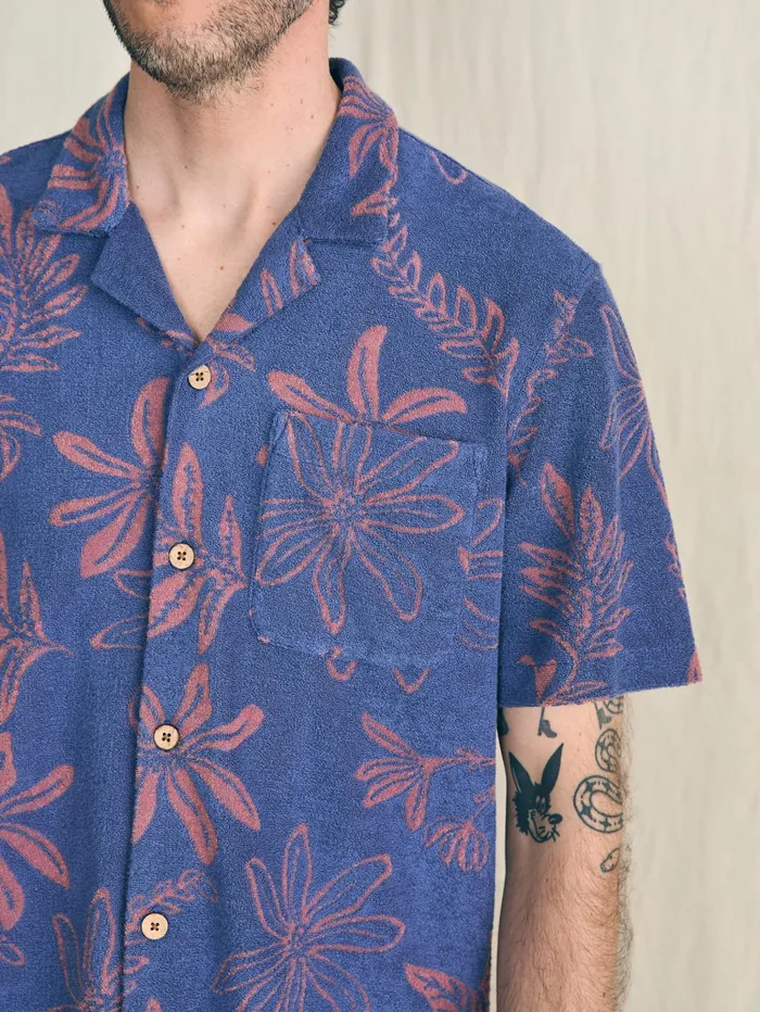 Men Shirts Faherty ShortSleeve Cabana Towel Terry Shirt Twilight Coral Floral