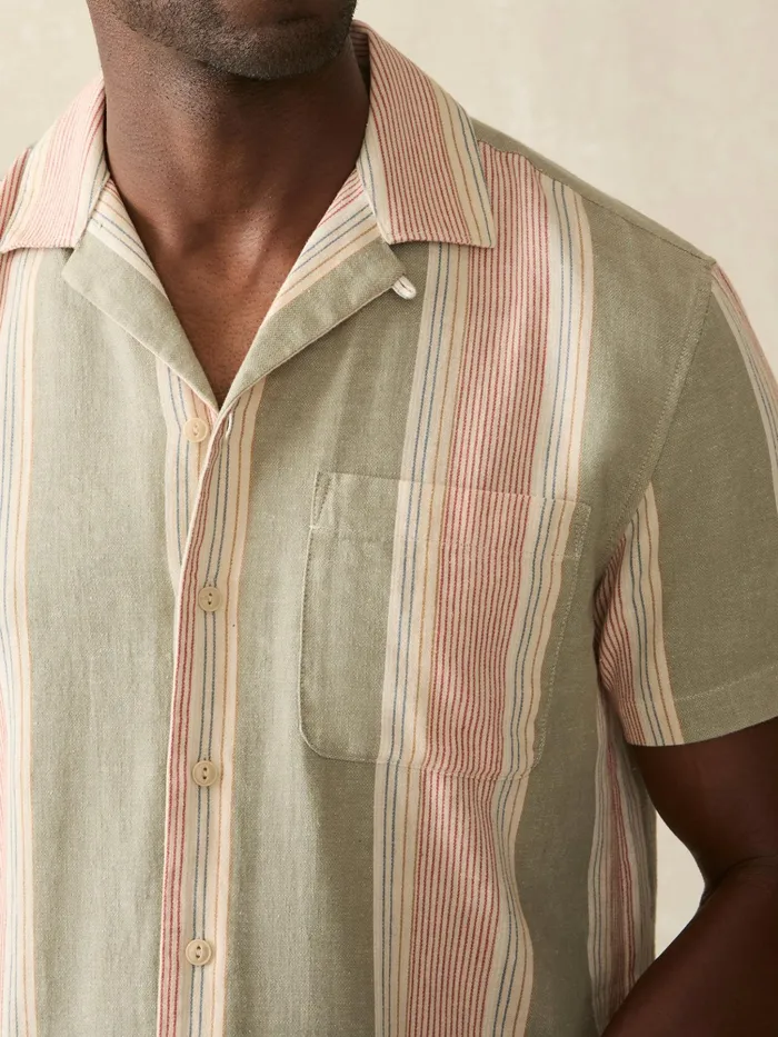 Men Shirts Faherty ShortSleeve Hemp Blend Camp Shirt Forest Isle Stripe