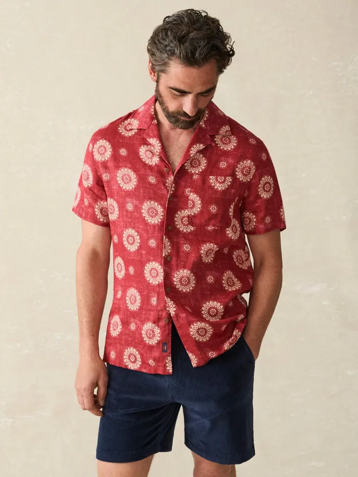 Men Shirts Faherty ShortSleeve Hemp Blend Camp Shirt Sun Blossom
