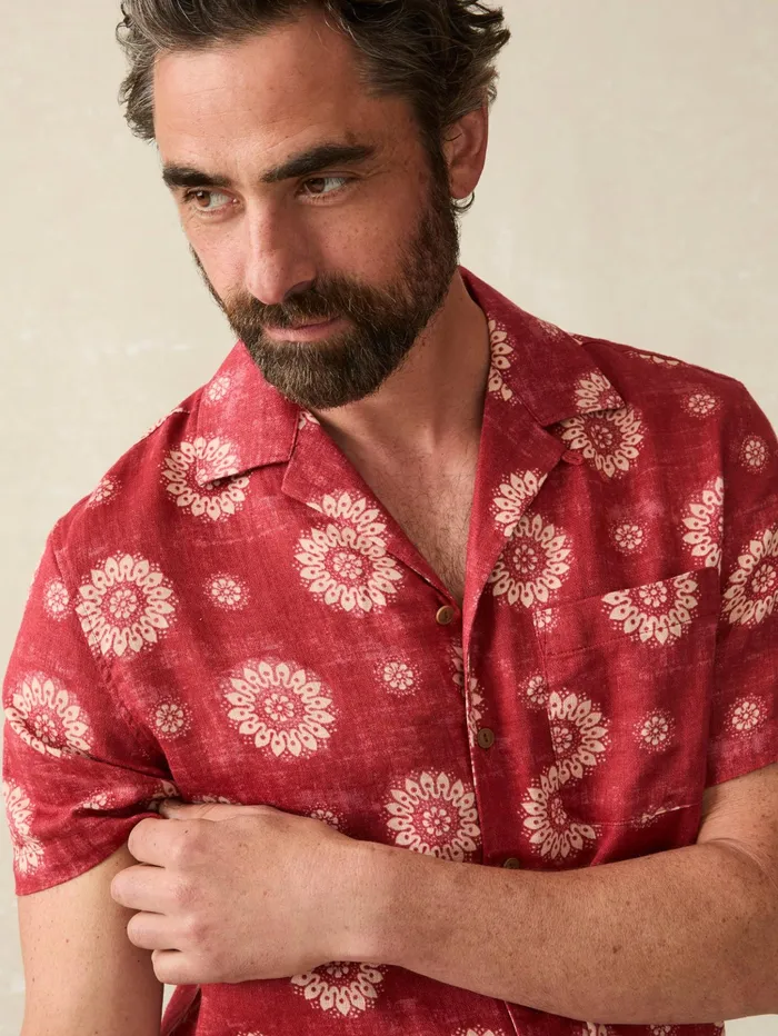 Men Shirts Faherty ShortSleeve Hemp Blend Camp Shirt Sun Blossom