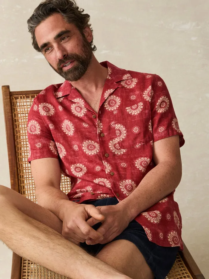 Men Shirts Faherty ShortSleeve Hemp Blend Camp Shirt Sun Blossom