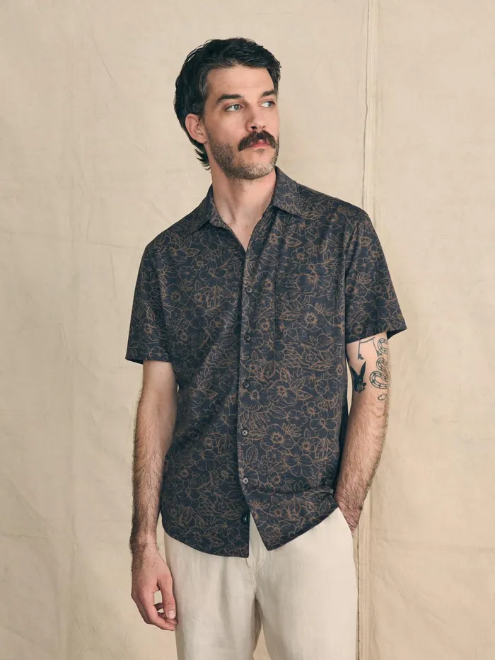 Men Shirts Faherty ShortSleeve Hermosa Knit Shirt Charcoal Gold Bouquet