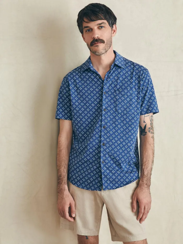 Men Shirts Faherty ShortSleeve Hermosa Knit Shirt Navy Atlas
