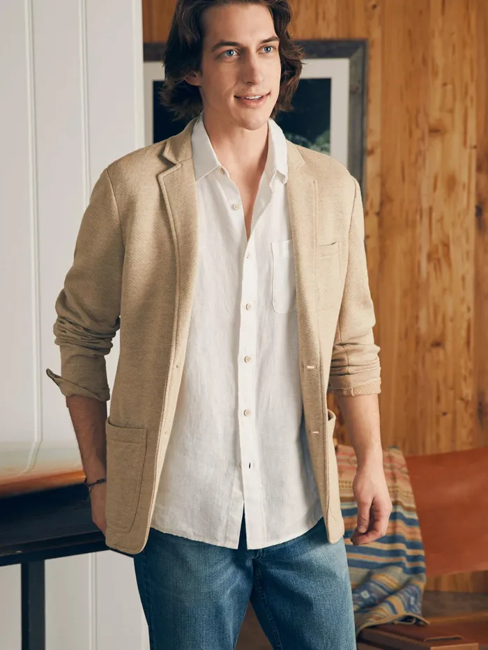 Men Shirts Faherty ShortSleeve Palma Linen Shirt Tall Bright White Basketweave