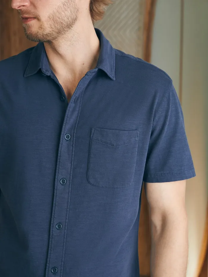 Men Shirts Faherty ShortSleeve Sunwashed Knit Shirt Single Pocket Dune Navy