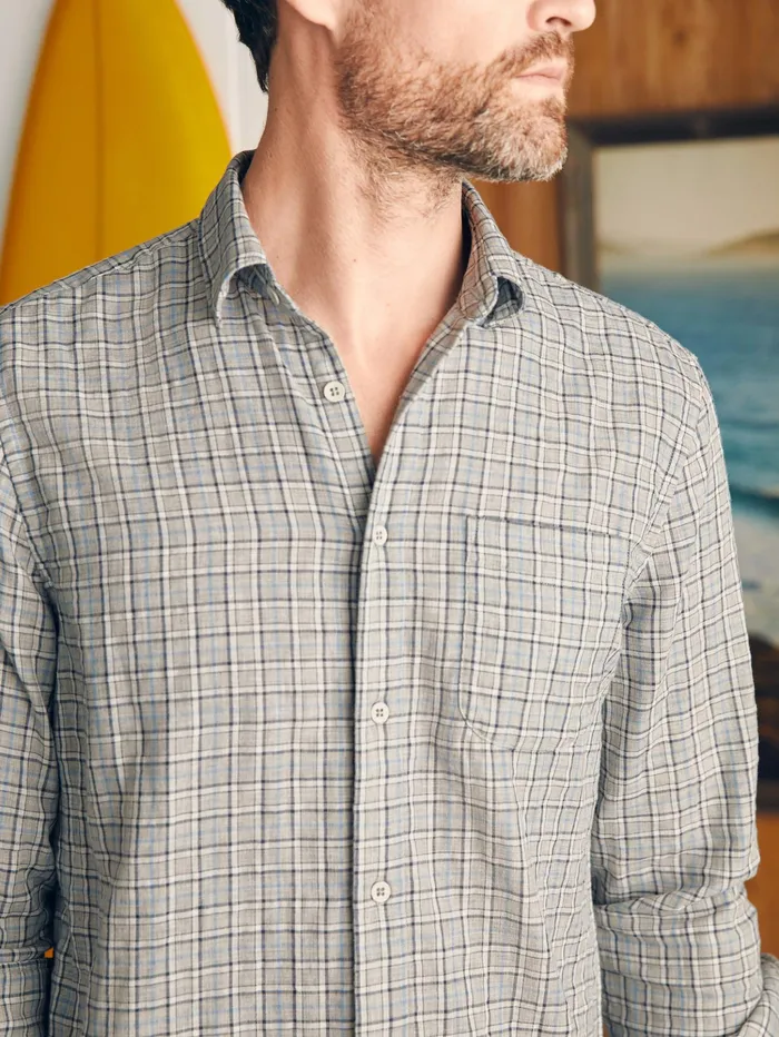 Men Shirts Faherty Sunwashed Chambray Shirt Silver Falls Plaid