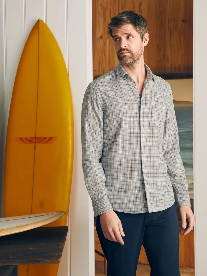 Men Shirts Faherty Sunwashed Chambray Shirt Silver Falls Plaid