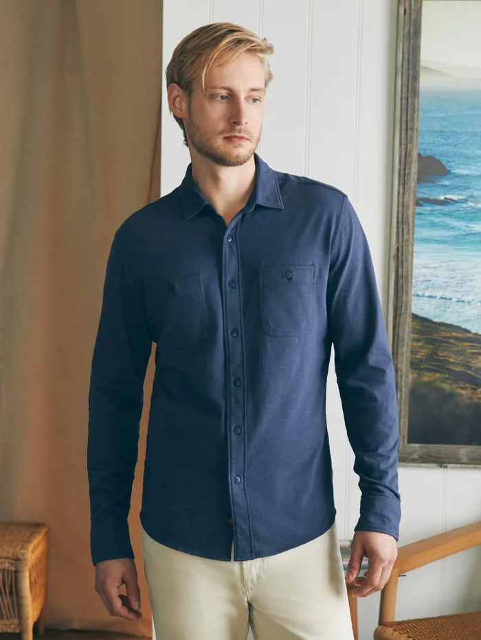 Men Shirts Faherty Sunwashed Knit Shirt Dune Navy