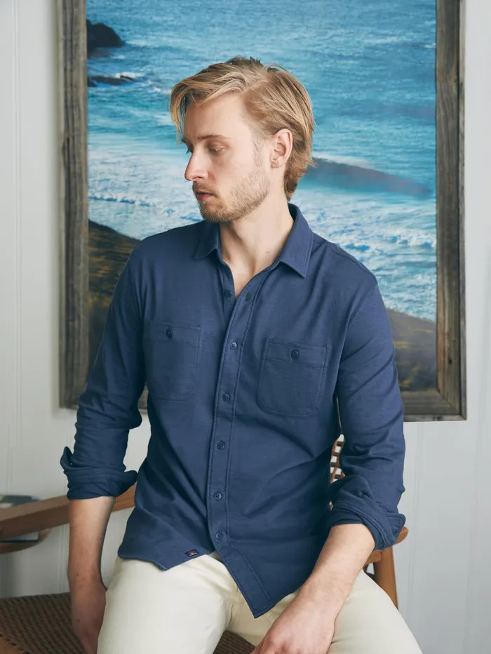 Men Shirts Faherty Sunwashed Knit Shirt Dune Navy