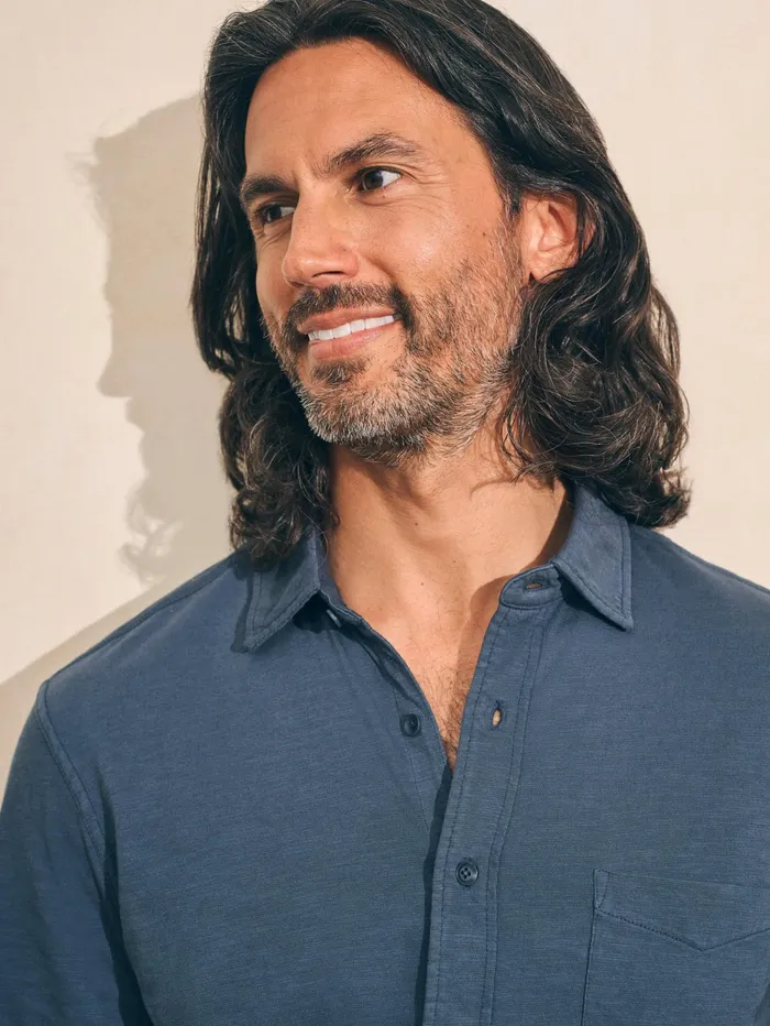 Men Shirts Faherty Sunwashed Knit Shirt Single Pocket Dune Navy