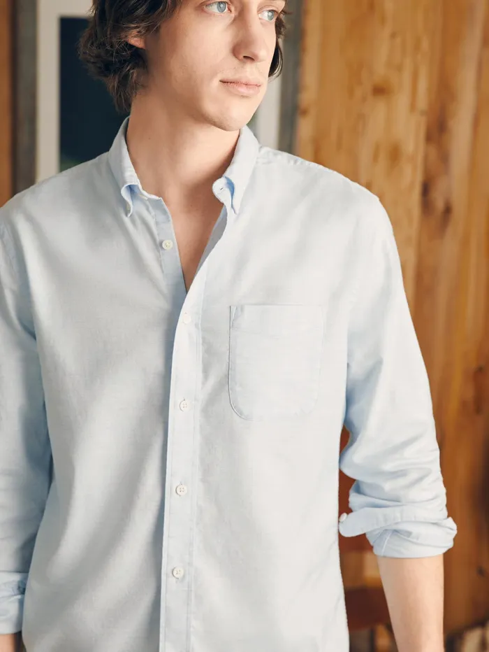Men Shirts Faherty Supima Oxford Shirt Tall Blue Heather