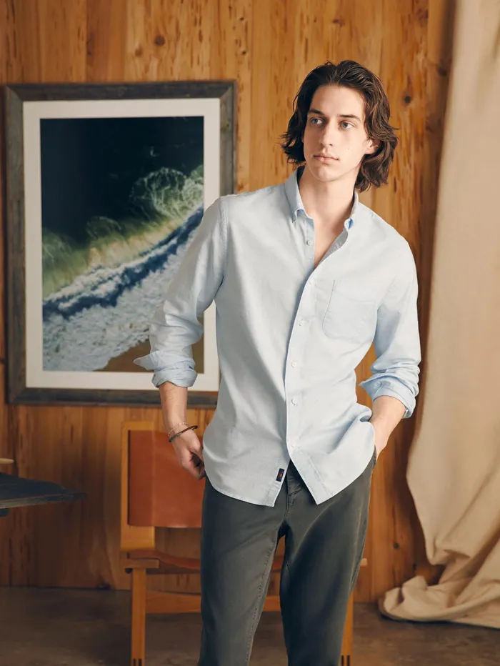 Men Shirts Faherty Supima Oxford Shirt Tall Blue Heather