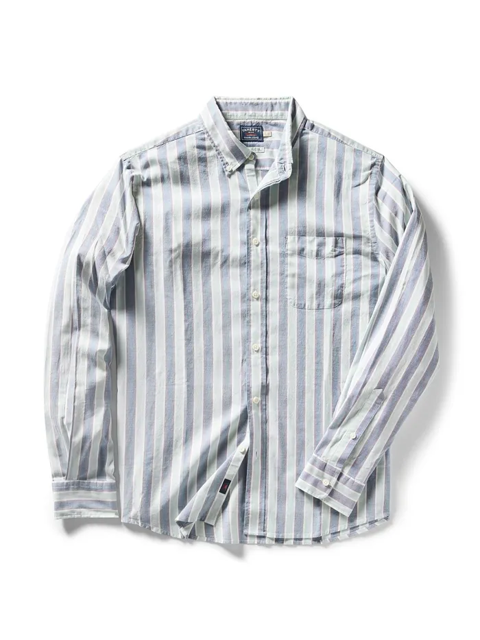 Men Shirts Faherty Supima Oxford Shirt Tall Coastal Skies Stripe