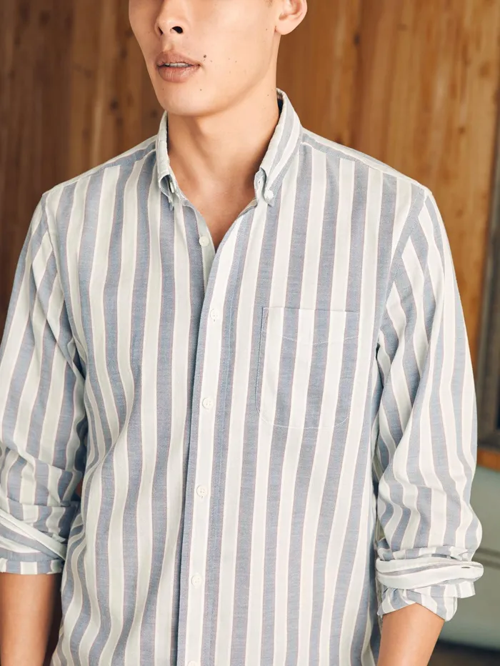 Men Shirts Faherty Supima Oxford Shirt Tall Coastal Skies Stripe