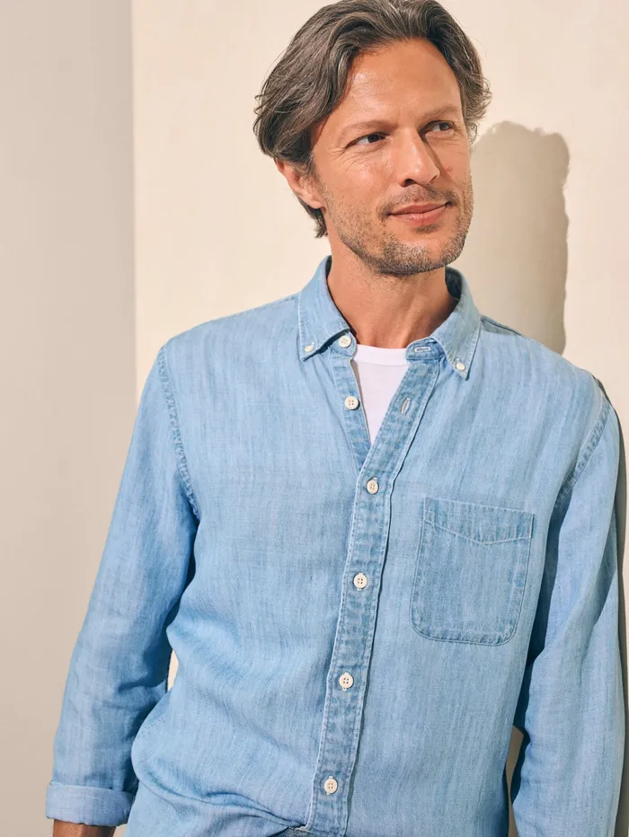 Men Shirts Faherty Tried and True Chambray Shirt Tall Vintage Indigo