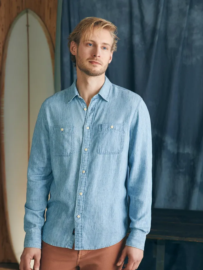 Men Shirts Faherty Tried and True Chambray Workshirt Vintage Indigo