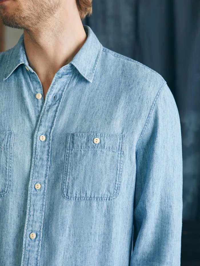 Men Shirts Faherty Tried and True Chambray Workshirt Vintage Indigo