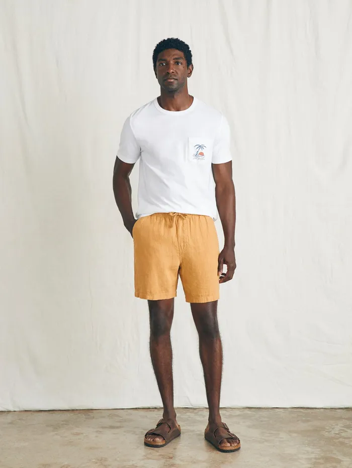 Men Shorts Faherty Essential Linen Short 65quot Inseam Sunset Gold