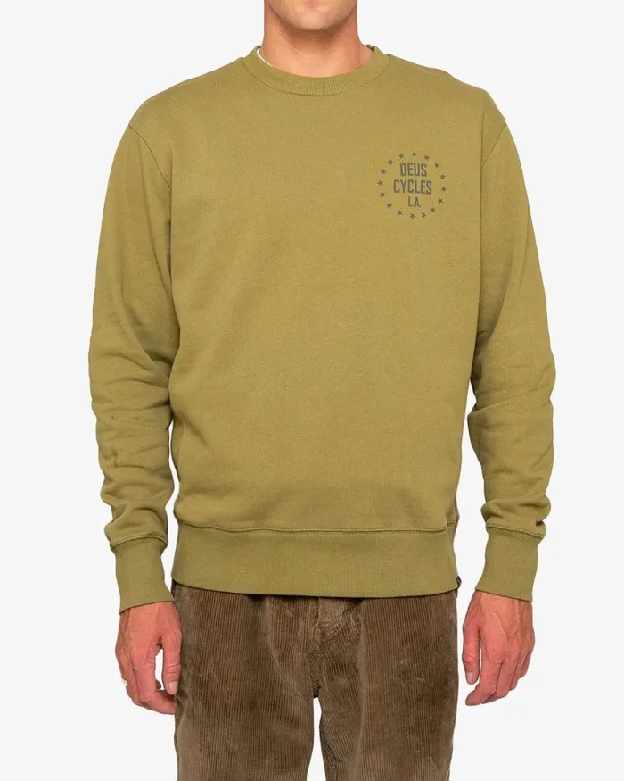 Men Sunrise Crew 8211 Olive Drab Deus Ex Machina HoodiesFleece