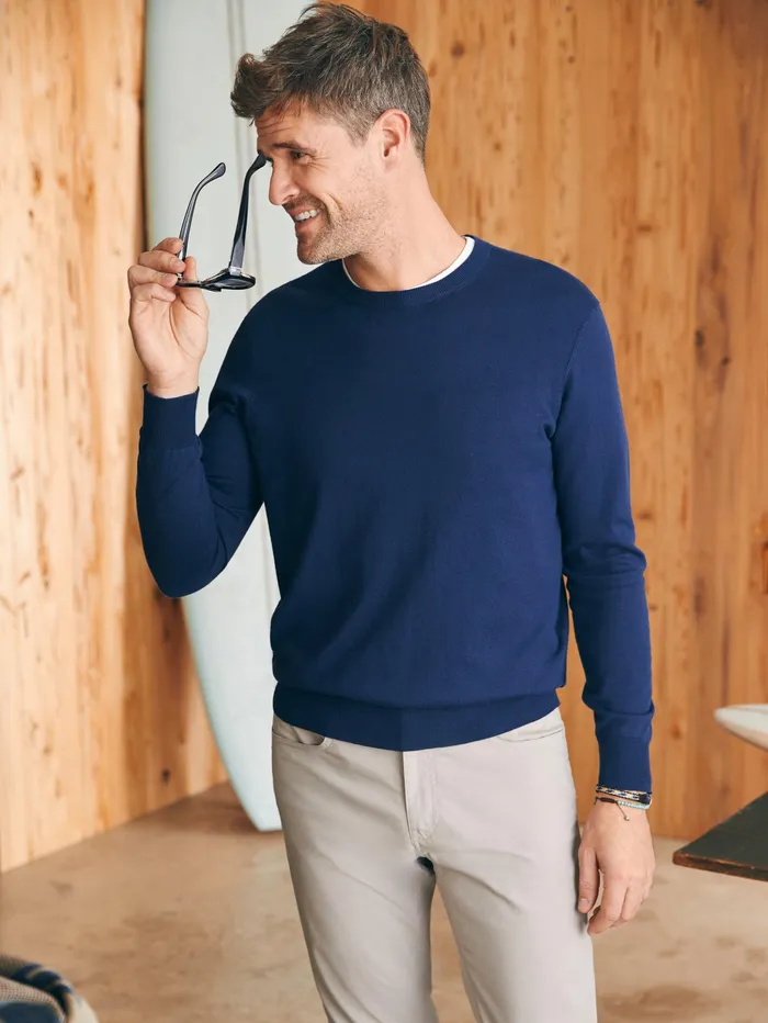 Men Sweaters Faherty Movement Crewneck Sweater Marine Navy Heather