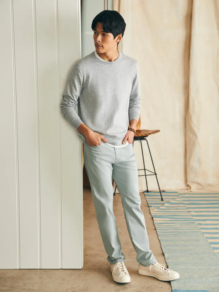 Men Sweaters Faherty Movement Crewneck Sweater Tall Mineral Grey Heather