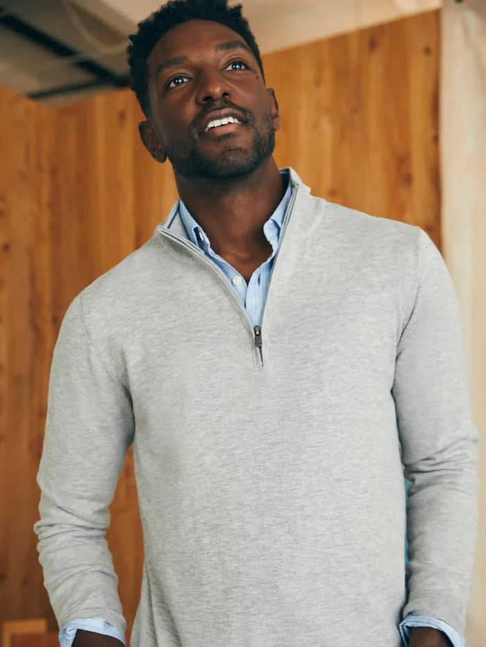Men Sweaters Faherty Movement Quarter Zip Sweater Mineral Grey Heather