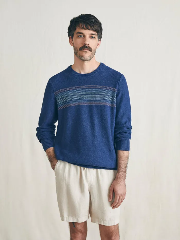 Men Sweaters Faherty Surf Stripe Crew Sweater Navy Sea Sunset