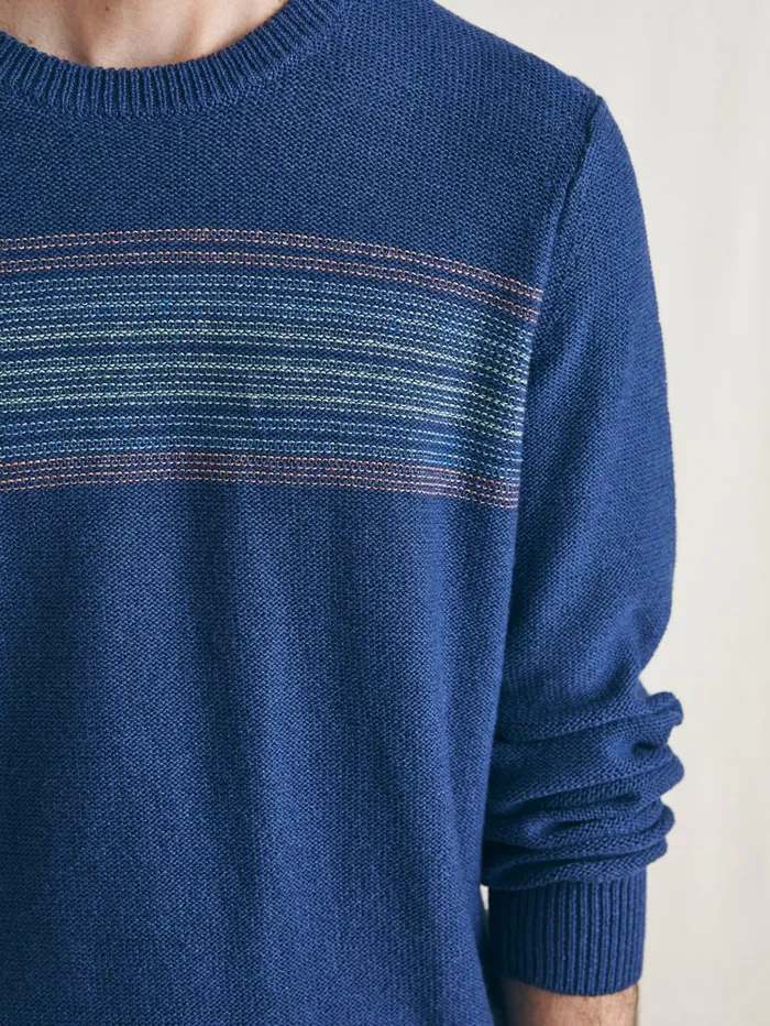 Men Sweaters Faherty Surf Stripe Crew Sweater Navy Sea Sunset