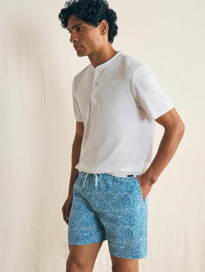 Men Swim Faherty Shorelite Active Swim Short 7quot Inseam Blue Waters Frond
