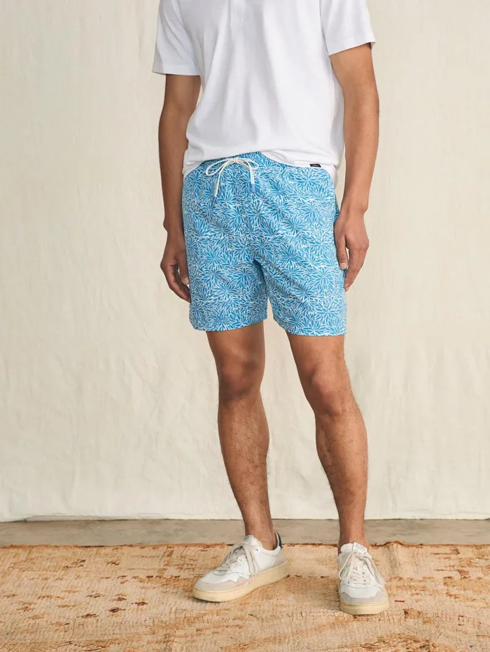 Men Swim Faherty Shorelite Active Swim Short 7quot Inseam Blue Waters Frond