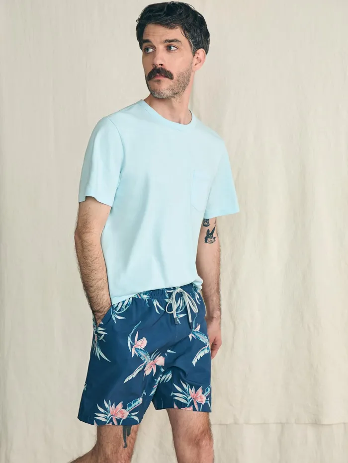 Men Swim Faherty Shorelite Active Swim Short 7quot Inseam Navy Island Orchid