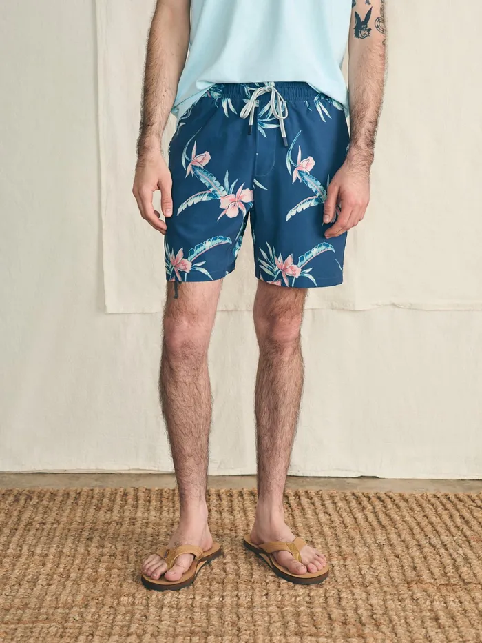 Men Swim Faherty Shorelite Active Swim Short 7quot Inseam Navy Island Orchid