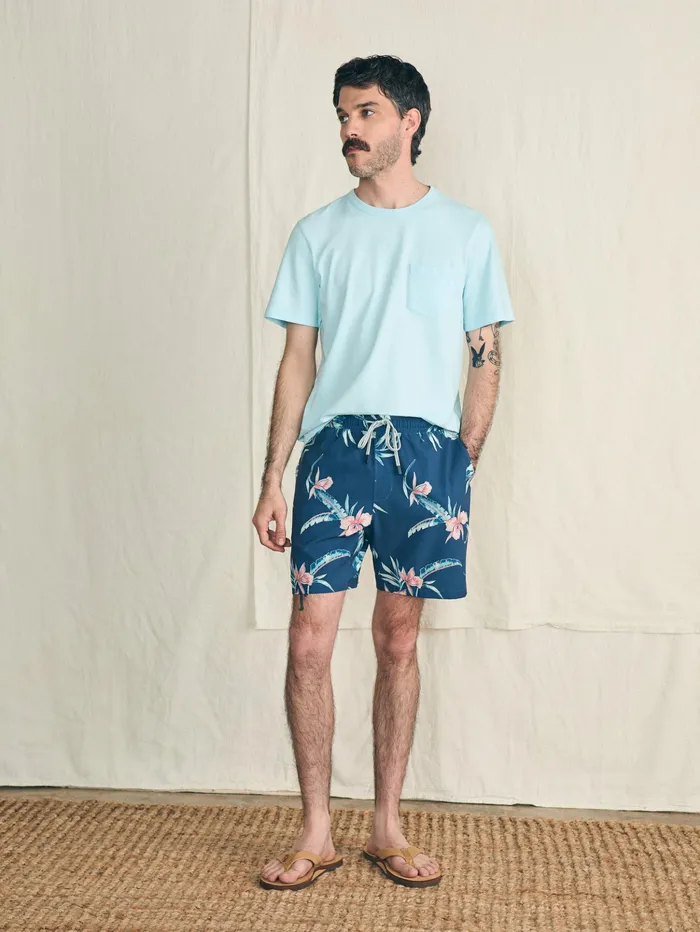 Men Swim Faherty Shorelite Active Swim Short 7quot Inseam Navy Island Orchid