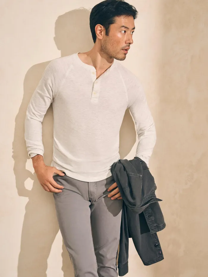 Men TShirts and Henleys Faherty Cloud Cotton LongSleeve Henley Tall Ivory Heather