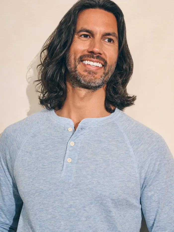 Men TShirts and Henleys Faherty Cloud Cotton LongSleeve Henley Tall Light Blue Heather