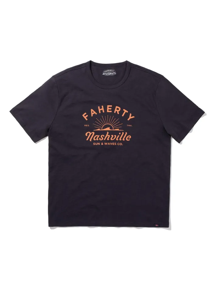 Men TShirts and Henleys Faherty Nashville ShortSleeve Crew TShirt Washed Black
