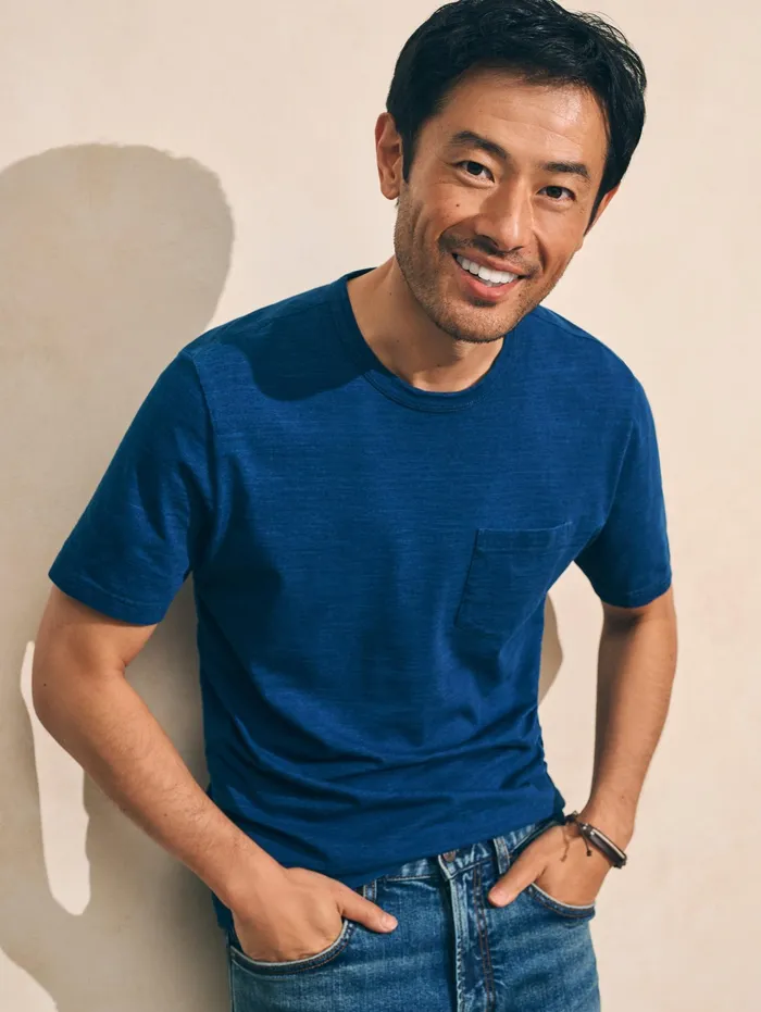 Men TShirts and Henleys Faherty ShortSleeve Indigo Pocket Tee Dark Indigo Wash Men TShirts and Henleys Faherty ShortSleeve Indigo Pocket Tee Dark Indigo Wash