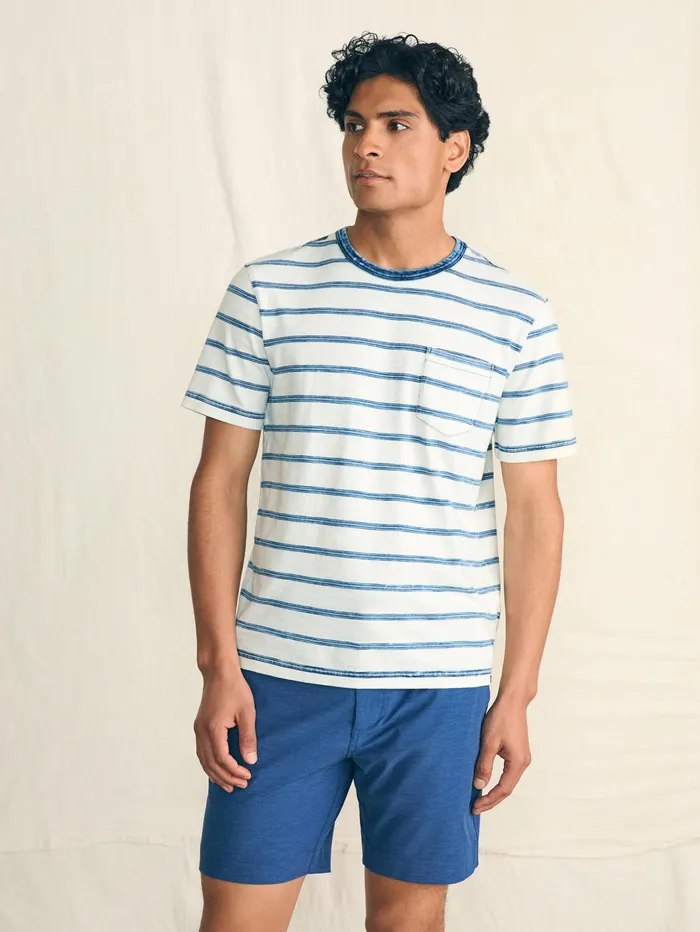 Men TShirts and Henleys Faherty ShortSleeve Indigo Pocket Tee Indigo Tide Stripe