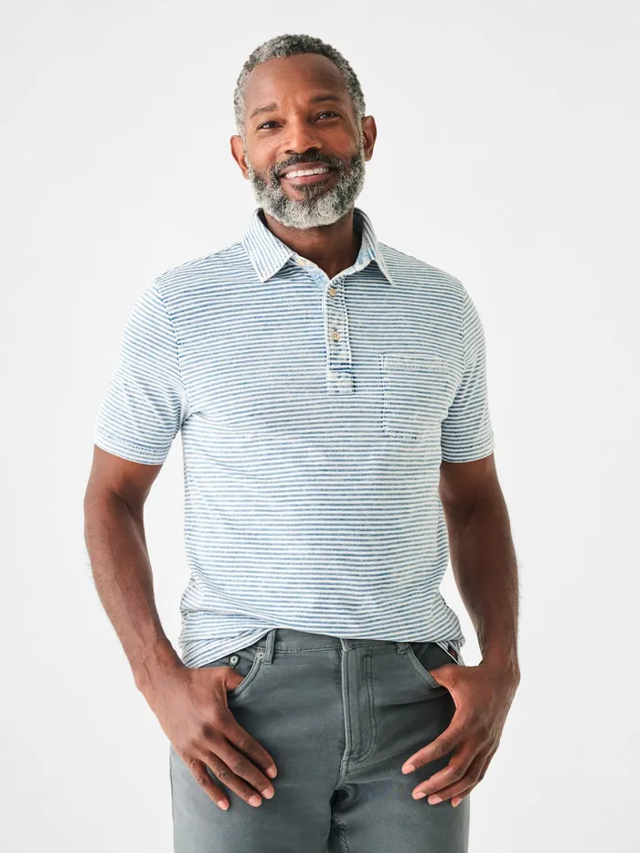 Men TShirts and Henleys Faherty ShortSleeve Indigo Polo Shirt Salt Wash Indigo Stripe Men TShirts and Henleys Faherty ShortSleeve Indigo Polo Shirt Salt Wash Indigo Stripe