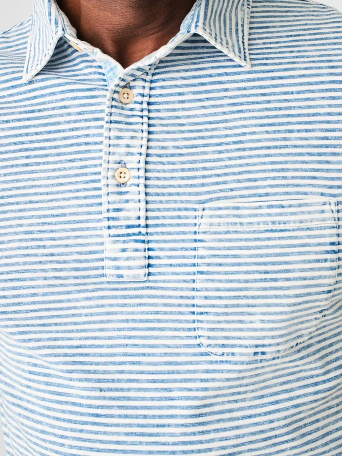 Men TShirts and Henleys Faherty ShortSleeve Indigo Polo Shirt Salt Wash Indigo Stripe