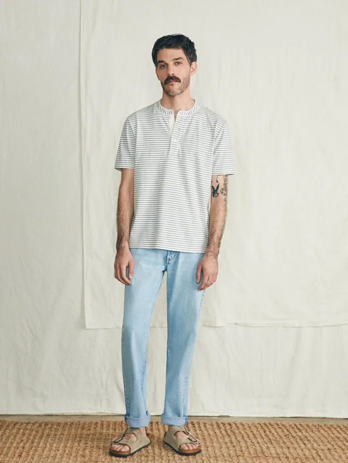 Men TShirts and Henleys Faherty ShortSleeve Sunwashed Henley Shell Flint Stripe