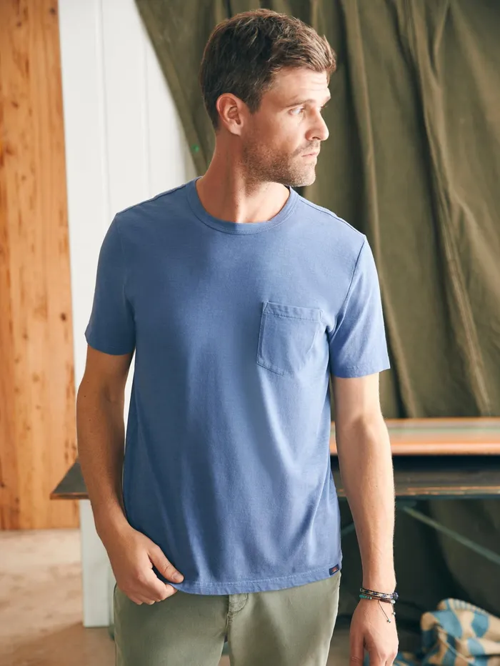 Men TShirts and Henleys Faherty Sunwashed Pocket Tee Blue Horizon