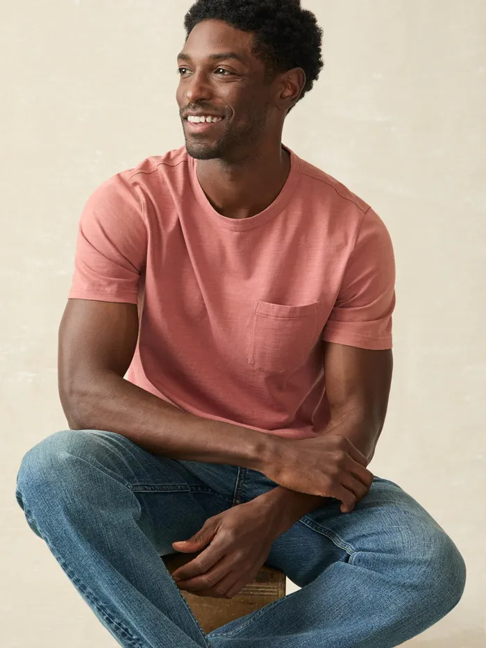 Men TShirts and Henleys Faherty Sunwashed Pocket Tee Fall Red