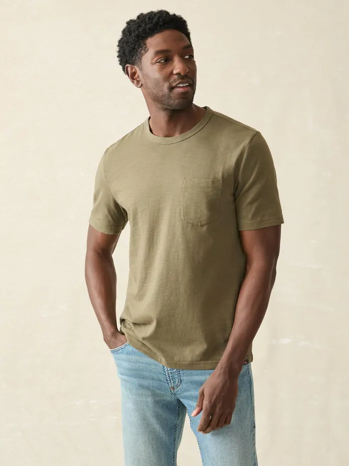 Men TShirts and Henleys Faherty Sunwashed Pocket Tee Tall Olive