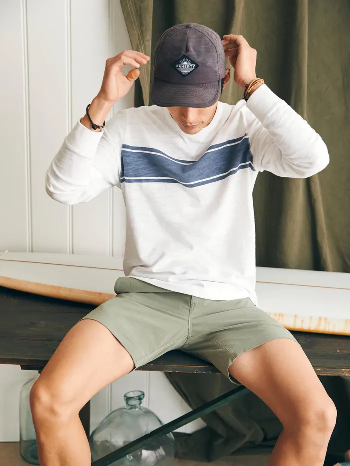 Men TShirts and Henleys Faherty Sunwashed Slub Crew White Surf Stripe