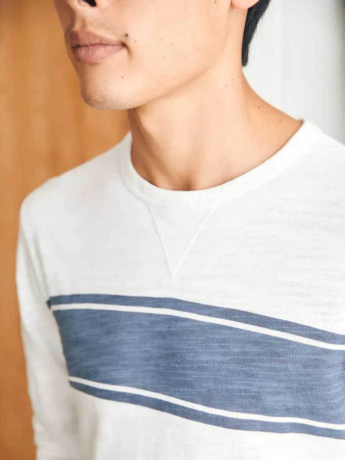 Men TShirts and Henleys Faherty Sunwashed Slub Crew White Surf Stripe