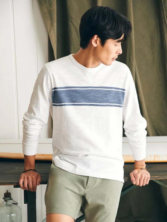 Men TShirts and Henleys Faherty Sunwashed Slub Crew White Surf Stripe