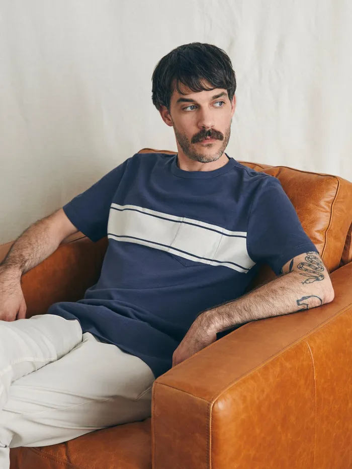 Men TShirts and Henleys Faherty Surf Stripe Sunwashed Pocket Tee Dune Navy
